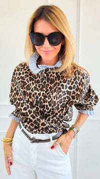 Rebel Ruffled Leopard & Stripe Italian Shirt-110 Long Sleeve Tops-TATTOO Z-Coastal Bloom Boutique, find the trendiest versions of the popular styles and looks Located in Indialantic, FL