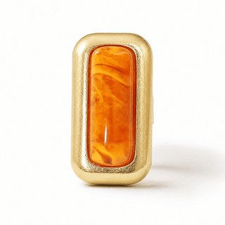 Rectangular Natural Stone Stretch Ring - Topaz/Gold