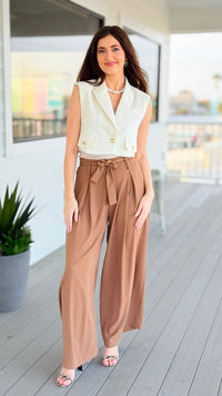 Refined Presence Tie- Front Italian Pant- Camel