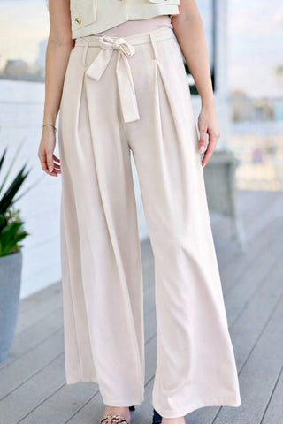 Refined Presence Tie- Front Italian Pant- Ecru