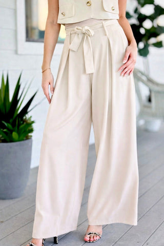 Refined Presence Tie- Front Italian Pant- Ecru