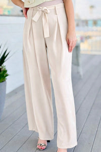 Refined Presence Tie- Front Italian Pant- Ecru