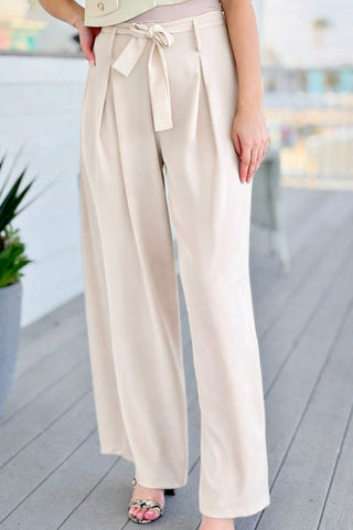 Refined Presence Tie- Front Italian Pant- Ecru