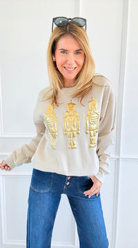 Regal Golden Nutcracker Sweatshirt-Sandstone-110 Long Sleeve Tops-SUGAR STITCH-Coastal Bloom Boutique, find the trendiest versions of the popular styles and looks Located in Indialantic, FL