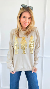 Regal Golden Nutcracker Sweatshirt-Sandstone-110 Long Sleeve Tops-SUGAR STITCH-Coastal Bloom Boutique, find the trendiest versions of the popular styles and looks Located in Indialantic, FL