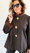 Regal Plaid Italian Button Down Blouse- Brown-110 Long Sleeve Tops-TATTOO Z-Coastal Bloom Boutique, find the trendiest versions of the popular styles and looks Located in Indialantic, FL