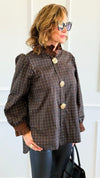Regal Plaid Italian Button Down Blouse- Brown-110 Long Sleeve Tops-TATTOO Z-Coastal Bloom Boutique, find the trendiest versions of the popular styles and looks Located in Indialantic, FL