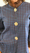 Regal Plaid Italian Button Down Blouse- Navy-110 Long Sleeve Tops-TATTOO Z-Coastal Bloom Boutique, find the trendiest versions of the popular styles and looks Located in Indialantic, FL