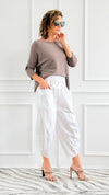 Relax & Go Italian Barrel Pant- White-100 Pants-VANESSA-Coastal Bloom Boutique, find the trendiest versions of the popular styles and looks Located in Indialantic, FL