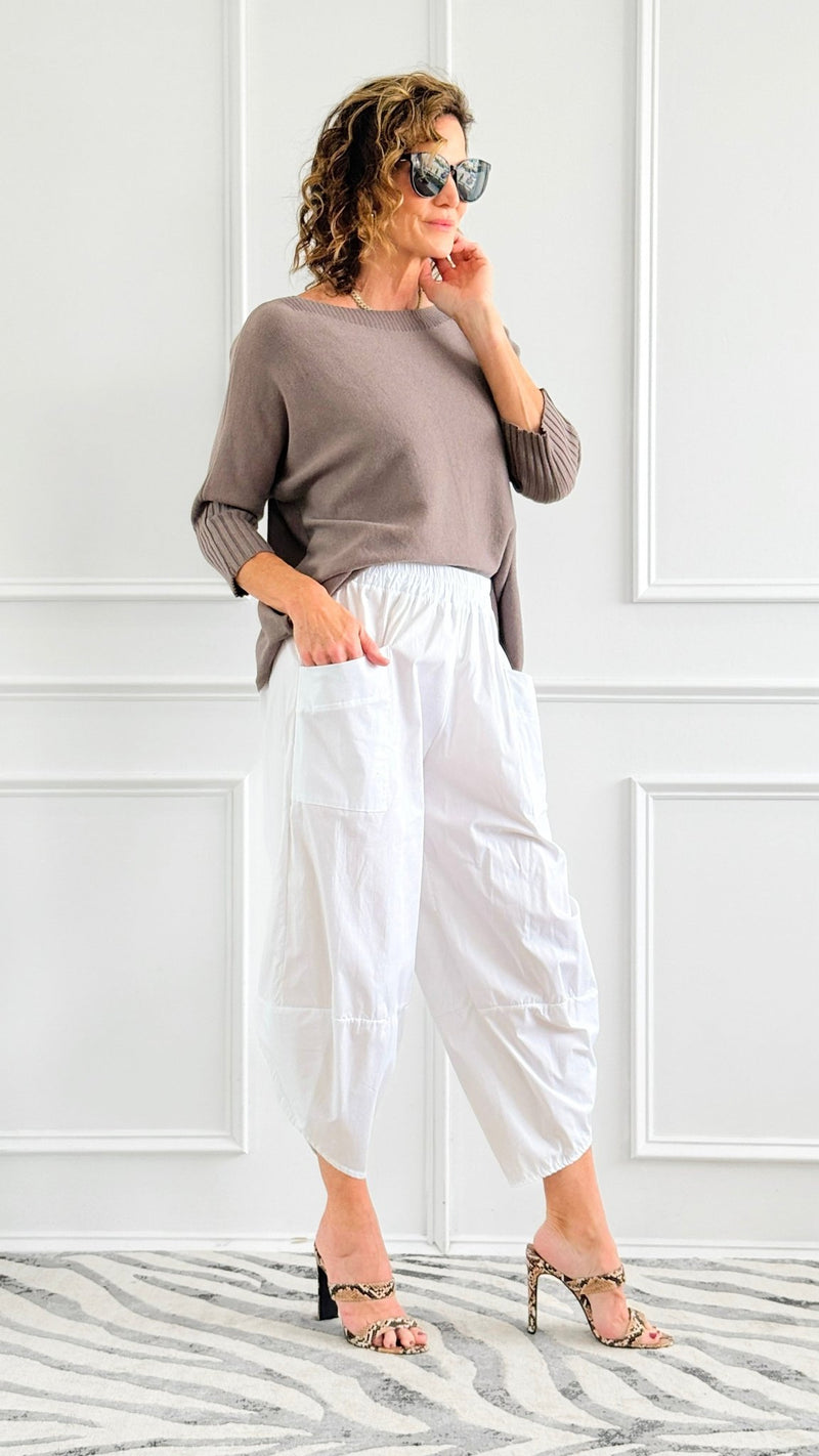 Relax & Go Italian Barrel Pant- White-100 Pants-VANESSA-Coastal Bloom Boutique, find the trendiest versions of the popular styles and looks Located in Indialantic, FL