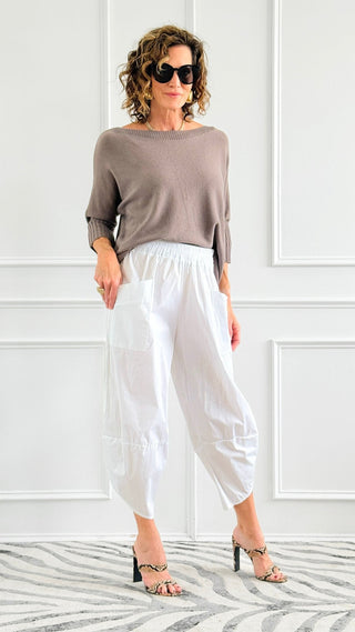 Relax & Go Italian Barrel Pant- White-100 Pants-VANESSA-Coastal Bloom Boutique, find the trendiest versions of the popular styles and looks Located in Indialantic, FL