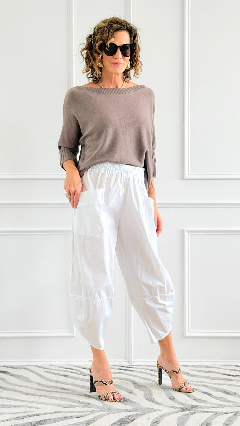 Relax & Go Italian Barrel Pant- White-100 Pants-VANESSA-Coastal Bloom Boutique, find the trendiest versions of the popular styles and looks Located in Indialantic, FL