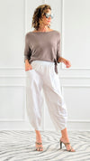 Relax & Go Italian Barrel Pant- White-100 Pants-VANESSA-Coastal Bloom Boutique, find the trendiest versions of the popular styles and looks Located in Indialantic, FL