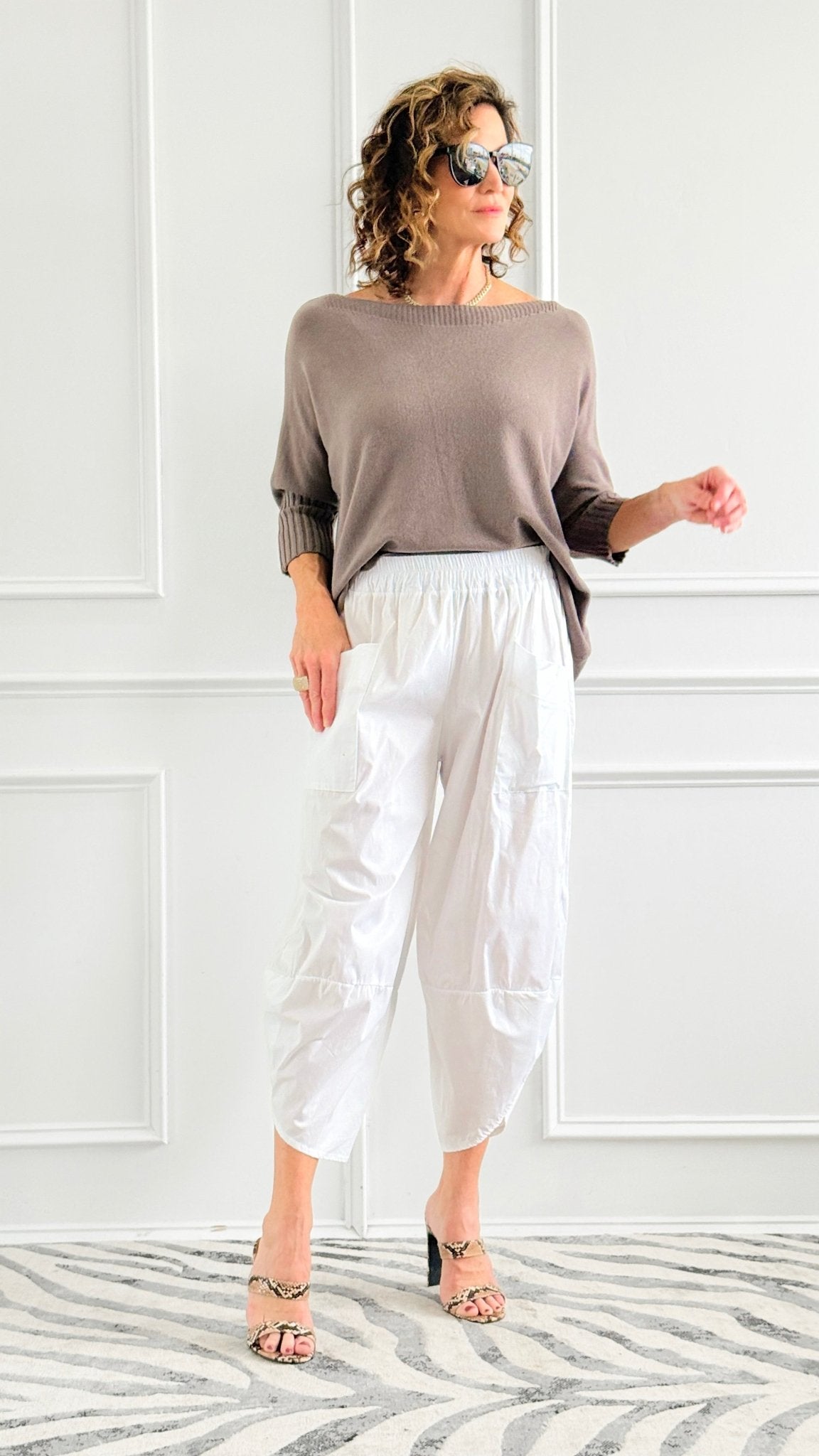 Relax & Go Italian Barrel Pant- White-100 Pants-VANESSA-Coastal Bloom Boutique, find the trendiest versions of the popular styles and looks Located in Indialantic, FL