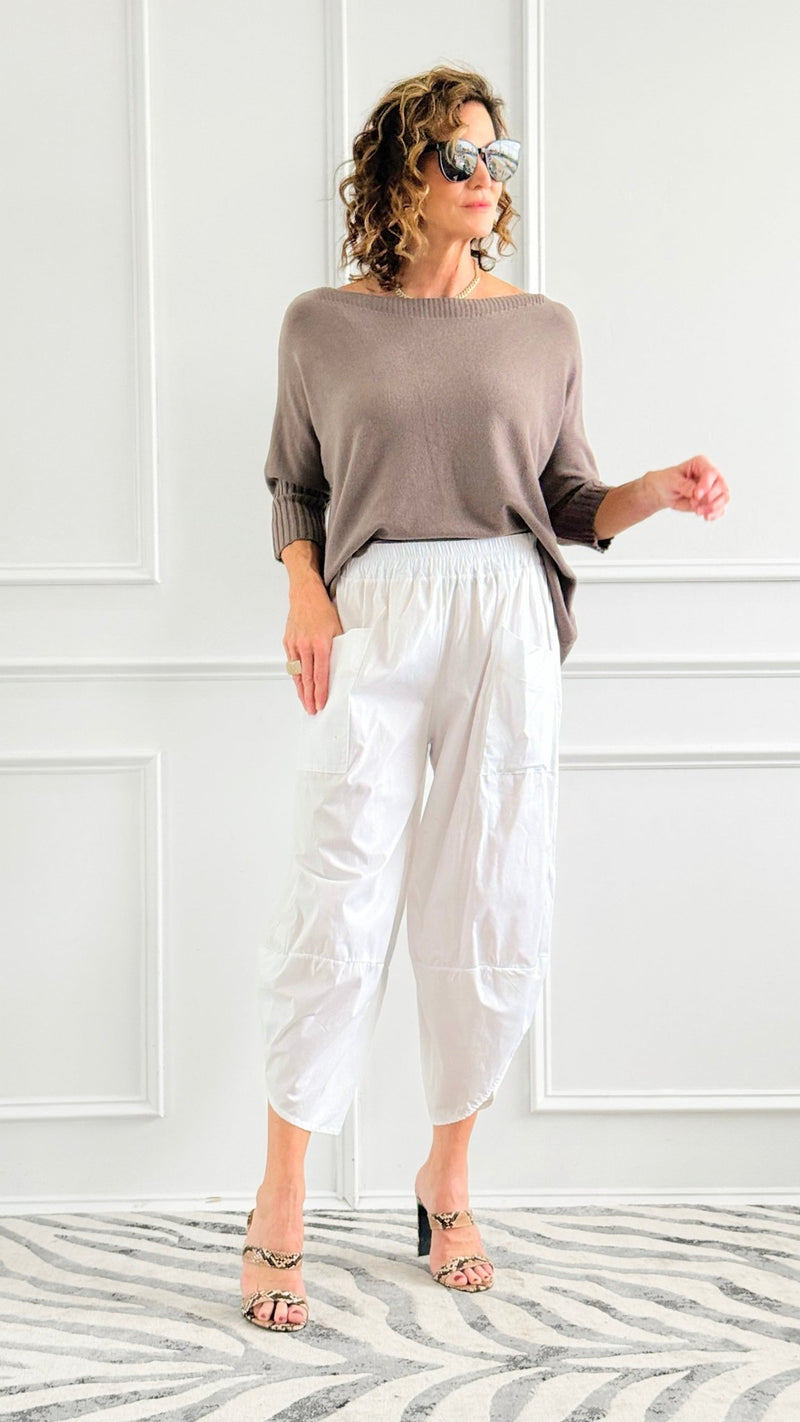 Relax & Go Italian Barrel Pant- White-100 Pants-VANESSA-Coastal Bloom Boutique, find the trendiest versions of the popular styles and looks Located in Indialantic, FL