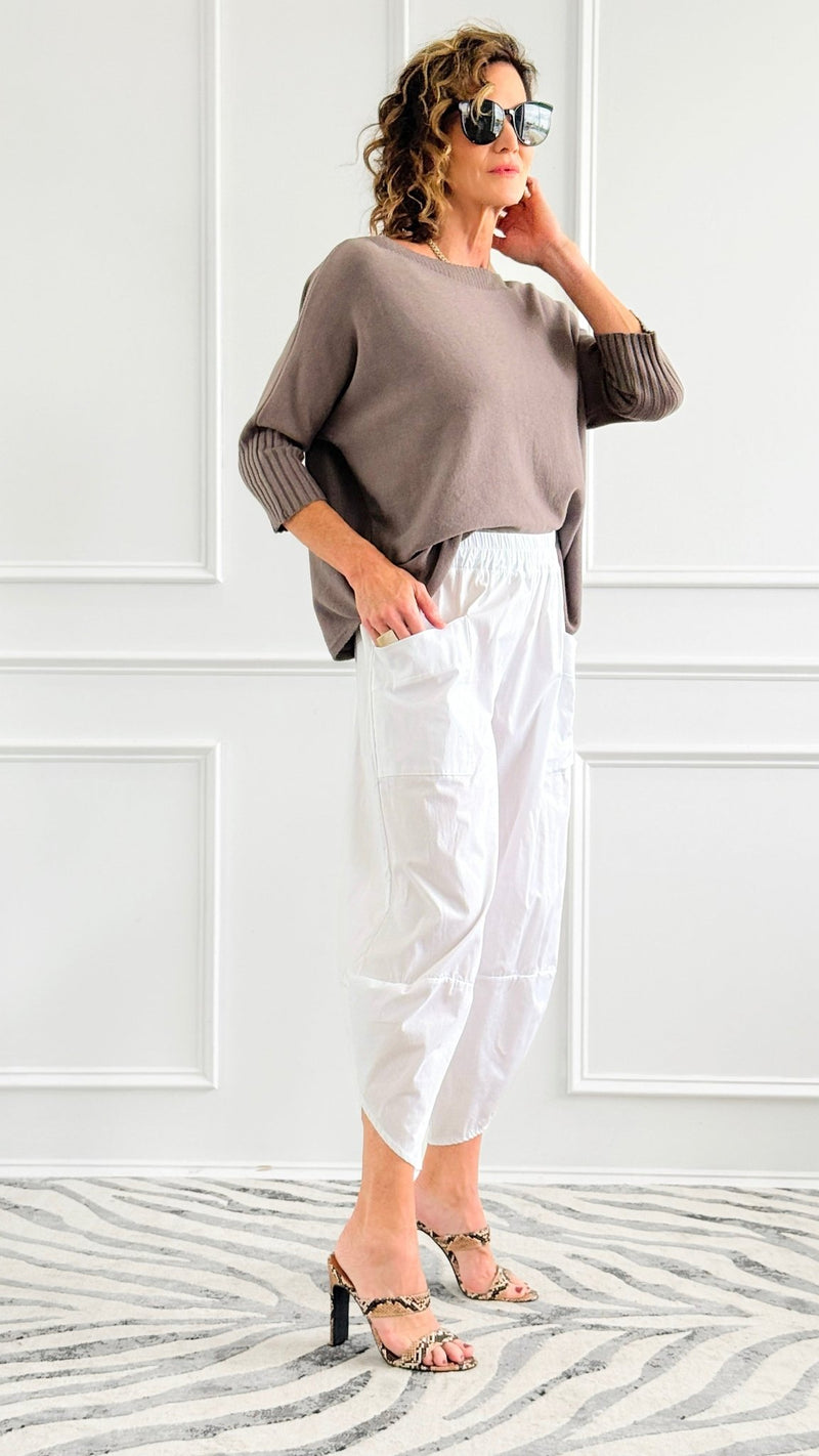 Relax & Go Italian Barrel Pant- White-100 Pants-VANESSA-Coastal Bloom Boutique, find the trendiest versions of the popular styles and looks Located in Indialantic, FL