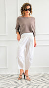 Relax & Go Italian Barrel Pant- White-100 Pants-VANESSA-Coastal Bloom Boutique, find the trendiest versions of the popular styles and looks Located in Indialantic, FL