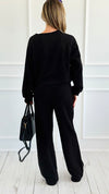 Relax Mode Long Sleeve Slub Knit Set -Black-210 Loungewear/Sets-Zenana-Coastal Bloom Boutique, find the trendiest versions of the popular styles and looks Located in Indialantic, FL