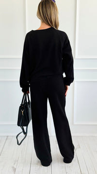 Relax Mode Long Sleeve Slub Knit Set -Black-210 Loungewear/Sets-Zenana-Coastal Bloom Boutique, find the trendiest versions of the popular styles and looks Located in Indialantic, FL