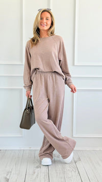 Relax Mode Long Sleeve Slub Knit Set -Cocoa-210 Loungewear/Sets-Zenana-Coastal Bloom Boutique, find the trendiest versions of the popular styles and looks Located in Indialantic, FL