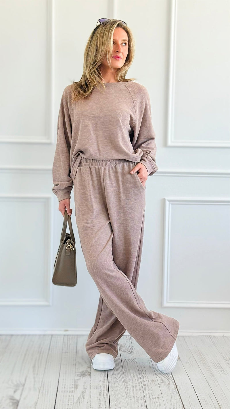 Relax Mode Long Sleeve Slub Knit Set -Cocoa-210 Loungewear/Sets-Zenana-Coastal Bloom Boutique, find the trendiest versions of the popular styles and looks Located in Indialantic, FL
