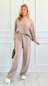 Relax Mode Long Sleeve Slub Knit Set -Cocoa-210 Loungewear/Sets-Zenana-Coastal Bloom Boutique, find the trendiest versions of the popular styles and looks Located in Indialantic, FL