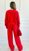 Relax Mode Long Sleeve Slub Knit Set - Ruby-210 Loungewear/Sets-Zenana-Coastal Bloom Boutique, find the trendiest versions of the popular styles and looks Located in Indialantic, FL
