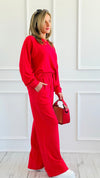 Relax Mode Long Sleeve Slub Knit Set - Ruby-210 Loungewear/Sets-Zenana-Coastal Bloom Boutique, find the trendiest versions of the popular styles and looks Located in Indialantic, FL