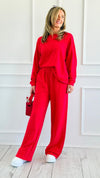 Relax Mode Long Sleeve Slub Knit Set - Ruby-210 Loungewear/Sets-Zenana-Coastal Bloom Boutique, find the trendiest versions of the popular styles and looks Located in Indialantic, FL