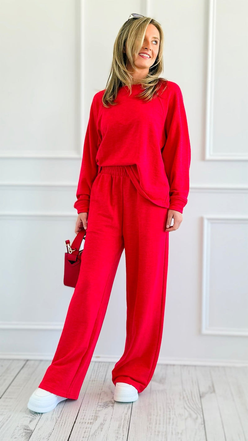 Relax Mode Long Sleeve Slub Knit Set - Ruby-210 Loungewear/Sets-Zenana-Coastal Bloom Boutique, find the trendiest versions of the popular styles and looks Located in Indialantic, FL