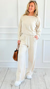 Relax Mode Long Sleeve Slub Knit Set - Sand Beige-210 Loungewear/Sets-Zenana-Coastal Bloom Boutique, find the trendiest versions of the popular styles and looks Located in Indialantic, FL