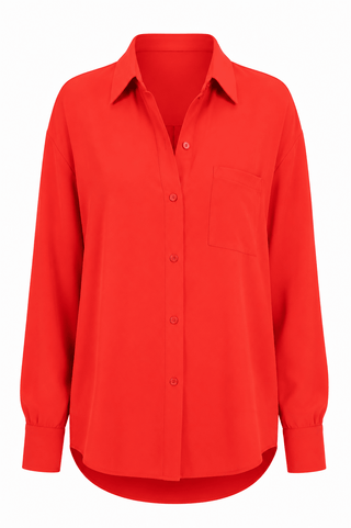 Relaxed Button Front Top -  Orange Red