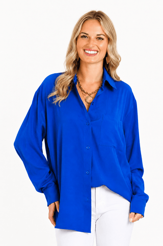 Relaxed Button Front Top -  Royal Blue