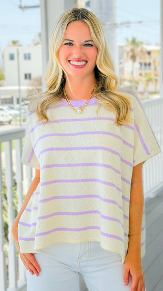 Relaxed Fit Textured Stripe Knit Top- Lavender