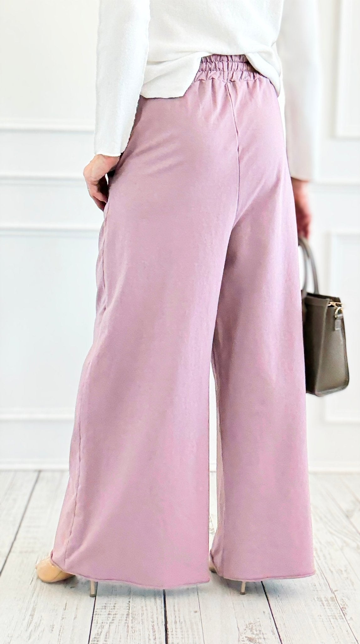 Relaxed Flare-Leg Italian Pant- Mauve-100 Pants-AZUL MONACO-Coastal Bloom Boutique, find the trendiest versions of the popular styles and looks Located in Indialantic, FL
