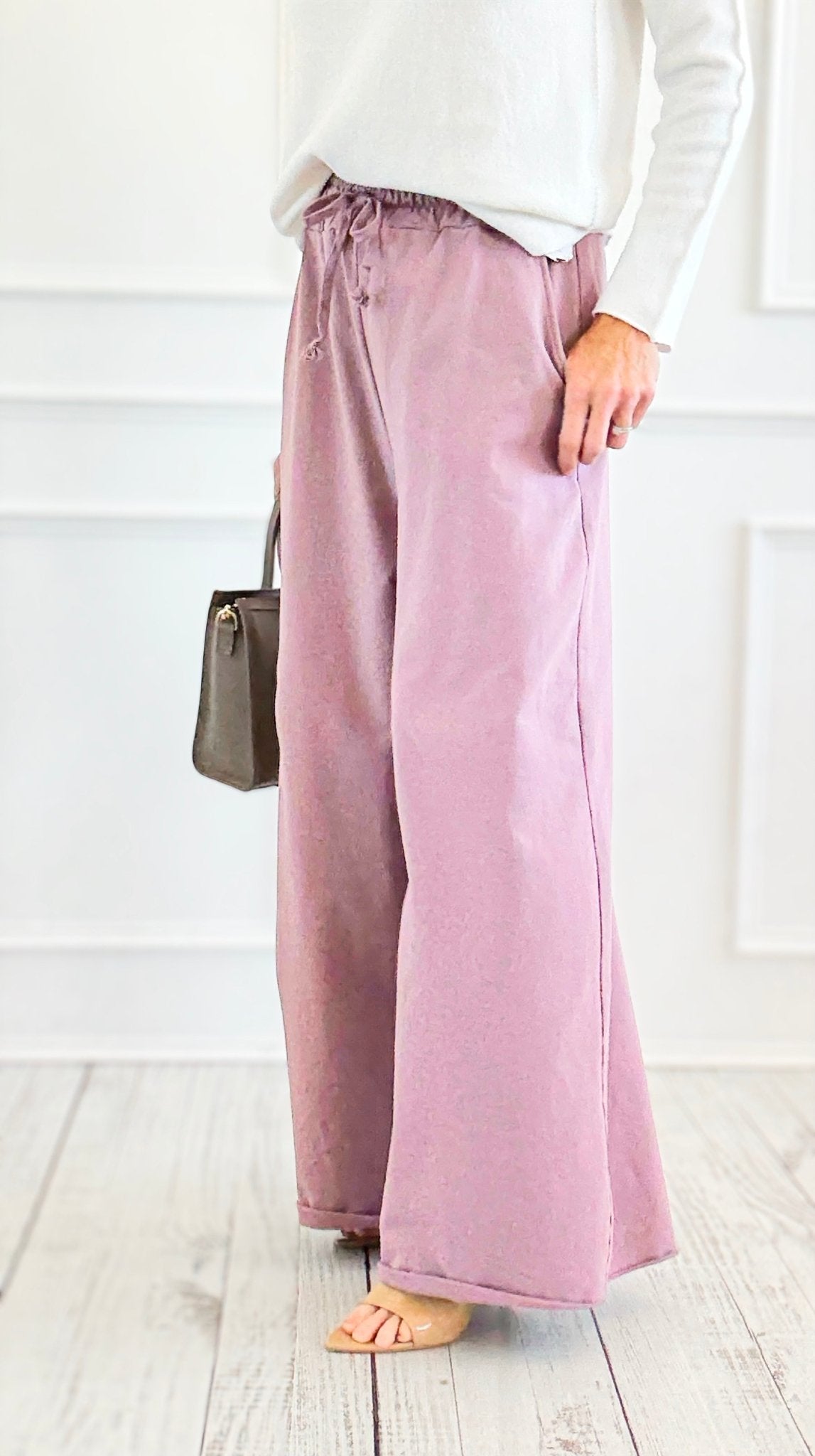 Relaxed Flare-Leg Italian Pant- Mauve-100 Pants-AZUL MONACO-Coastal Bloom Boutique, find the trendiest versions of the popular styles and looks Located in Indialantic, FL
