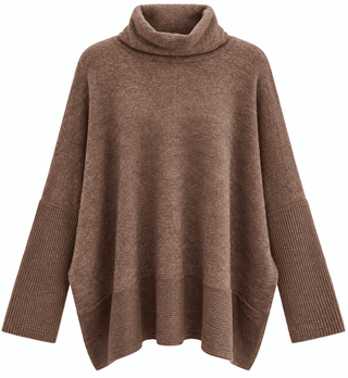Relaxed Turtleneck Poncho Sweater  - Brown