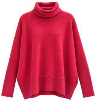 Relaxed Turtleneck Poncho Sweater - Dark Red