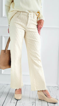 Retro Luxe Fit Textured Jeans - Ivory-190 Denim-RISEN JEANS-Coastal Bloom Boutique, find the trendiest versions of the popular styles and looks Located in Indialantic, FL