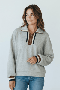 Retro Track Stripe Top - Grey-110 Long Sleeve Tops-JODIFL-Coastal Bloom Boutique, find the trendiest versions of the popular styles and looks Located in Indialantic, FL