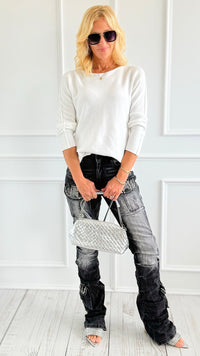 Rhinestone Stack Pocket Denim Jean- Black-170 Bottoms-SMOKE RISE RED-Coastal Bloom Boutique, find the trendiest versions of the popular styles and looks Located in Indialantic, FL