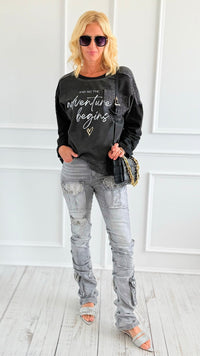 Rhinestone Stack Pocket Denim Jean- Grey-170 Bottoms-SMOKE RISE RED-Coastal Bloom Boutique, find the trendiest versions of the popular styles and looks Located in Indialantic, FL
