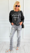 Rhinestone Stack Pocket Denim Jean- Grey-170 Bottoms-SMOKE RISE RED-Coastal Bloom Boutique, find the trendiest versions of the popular styles and looks Located in Indialantic, FL
