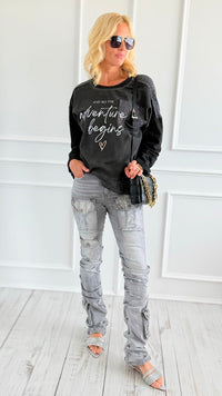 Rhinestone Stack Pocket Denim Jean- Grey-170 Bottoms-SMOKE RISE RED-Coastal Bloom Boutique, find the trendiest versions of the popular styles and looks Located in Indialantic, FL