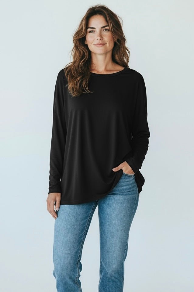 Rib Crew Neck Italian Top-110 Long Sleeve Tops-FATTURA ACCOMPAGNATORIA-Coastal Bloom Boutique, find the trendiest versions of the popular styles and looks Located in Indialantic, FL