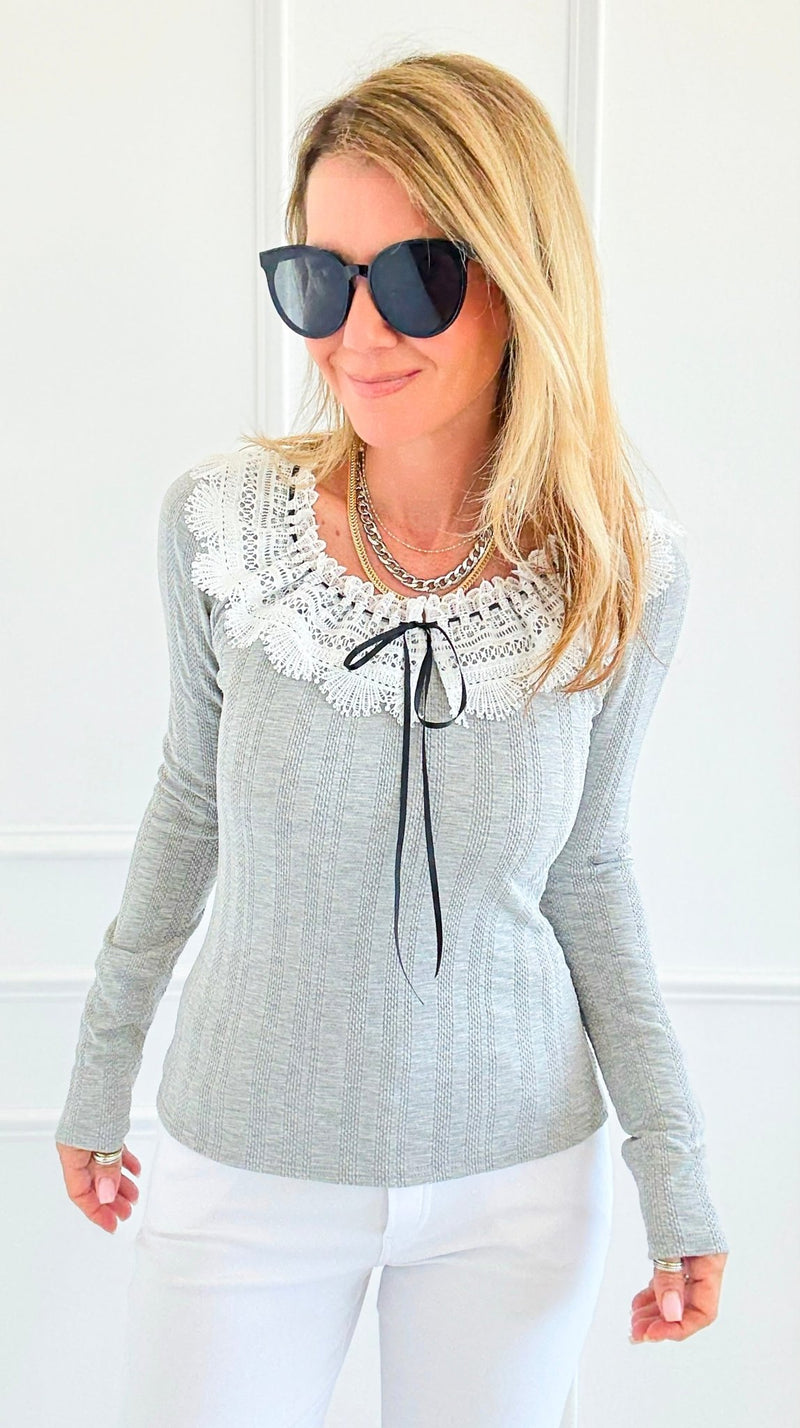 Ribbon & Lace Dream Knit Top-110 Long Sleeve Tops-Gilli-Coastal Bloom Boutique, find the trendiest versions of the popular styles and looks Located in Indialantic, FL