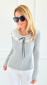 Ribbon & Lace Dream Knit Top-110 Long Sleeve Tops-Gilli-Coastal Bloom Boutique, find the trendiest versions of the popular styles and looks Located in Indialantic, FL
