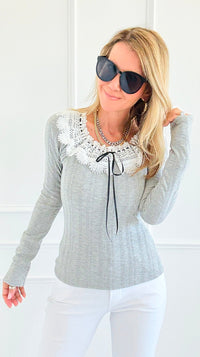 Ribbon & Lace Dream Knit Top-110 Long Sleeve Tops-Gilli-Coastal Bloom Boutique, find the trendiest versions of the popular styles and looks Located in Indialantic, FL
