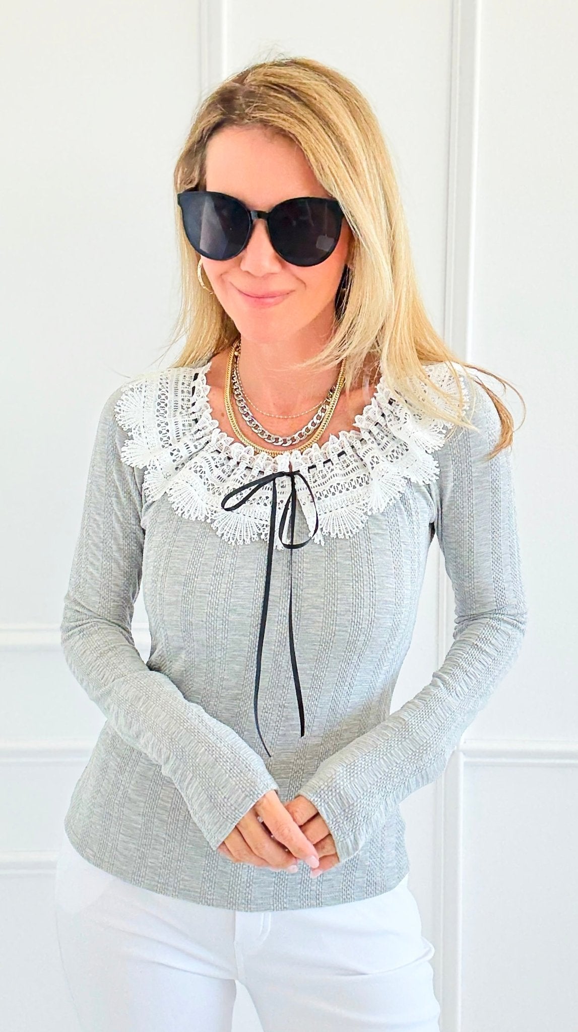 Ribbon & Lace Dream Knit Top-110 Long Sleeve Tops-Gilli-Coastal Bloom Boutique, find the trendiest versions of the popular styles and looks Located in Indialantic, FL