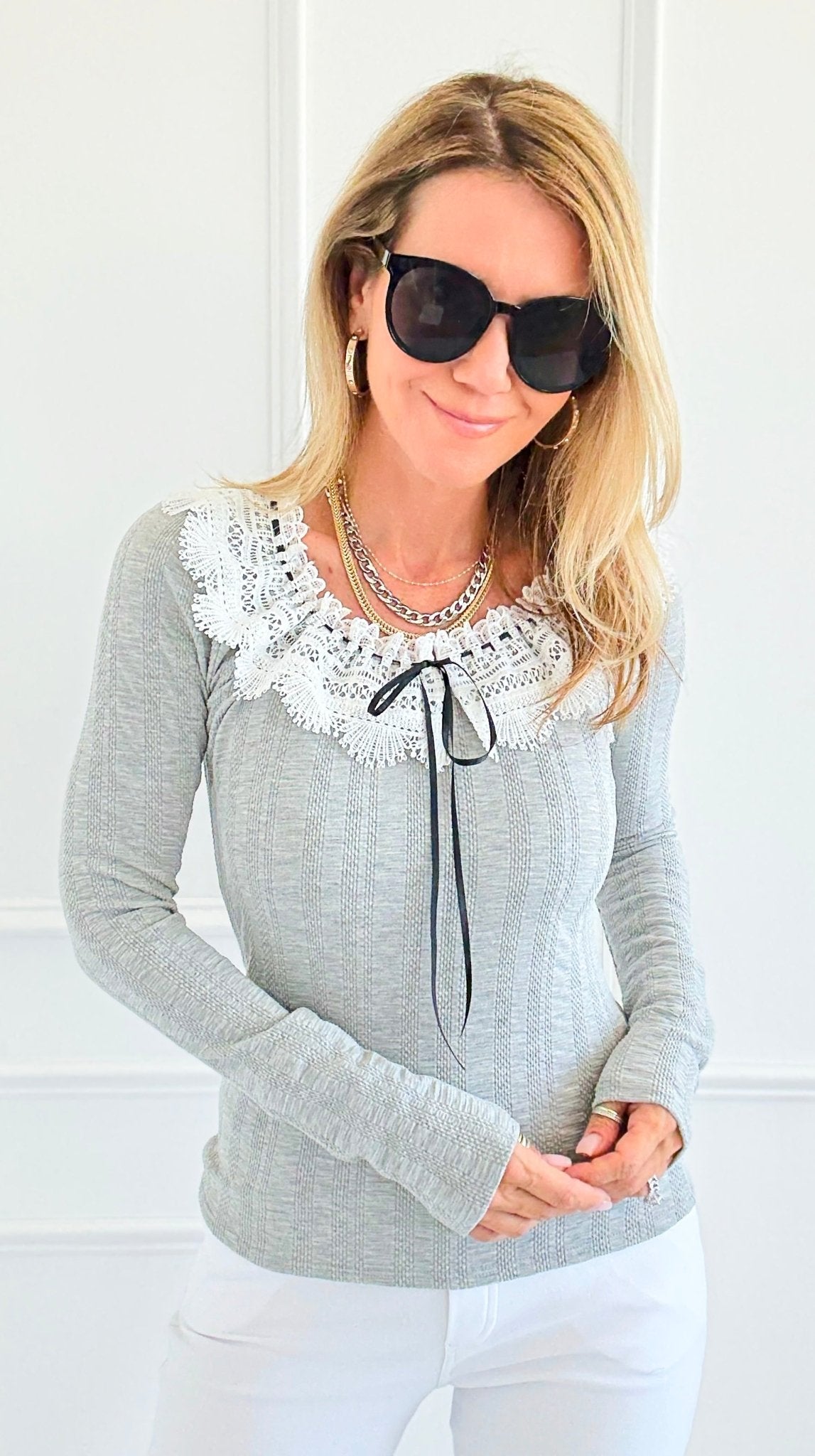 Ribbon & Lace Dream Knit Top-110 Long Sleeve Tops-Gilli-Coastal Bloom Boutique, find the trendiest versions of the popular styles and looks Located in Indialantic, FL